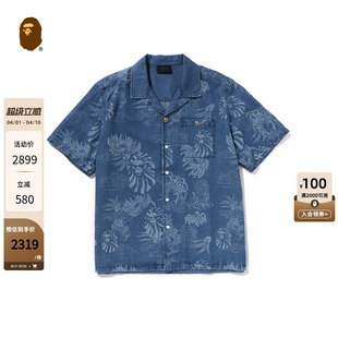 春夏猿人花卉图案夏威夷风牛仔衬衫 132314O BLACK男装 BAPE
