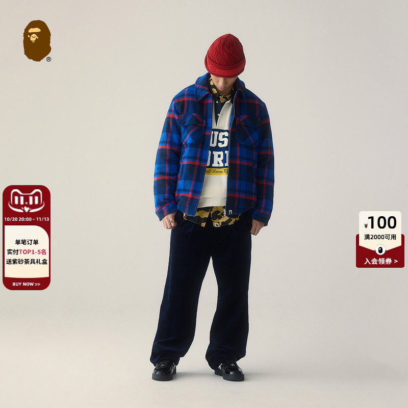 BAPE男装秋冬格纹图案加厚CPO拉链夹克外套006411R