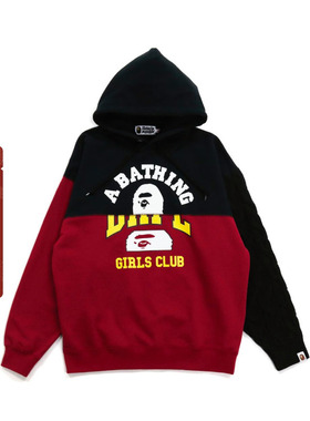 BAPE女装秋冬猿人字母印花撞色拼接连帽卫衣214503H