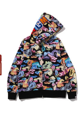 BAPE男装25年秋冬Art Camo艺术迷彩鲨鱼拉链帽衫301151P