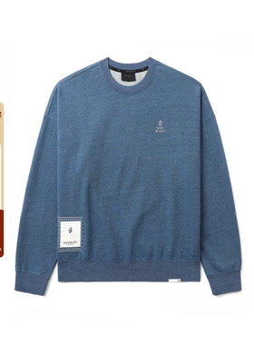 BAPE BLACK男装秋冬猿人徽标刺绣拉毛感靛蓝染圆领卫衣113304N