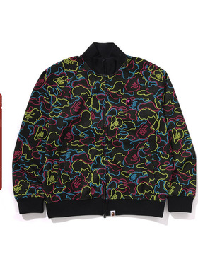 BAPE男装25年春夏刺绣标霓虹迷彩运动拉链卫衣010151O