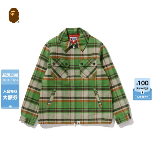 BAPE格纹图案多口袋加厚拉链夹克