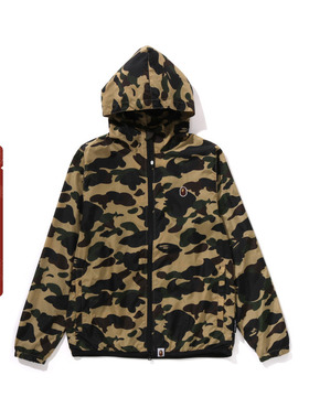 BAPE女装24年秋冬猿人胶质徽章迷彩图案连帽夹克外套240005N