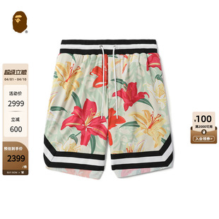 满印花卉植物图案运动风篮球休闲短裤 P6508ML BLACK男装 BAPE