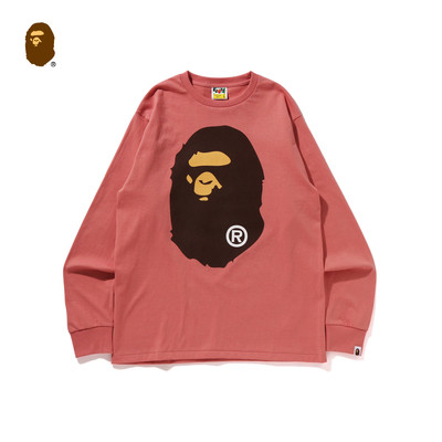 猿人头印花图案长袖T恤BAPE