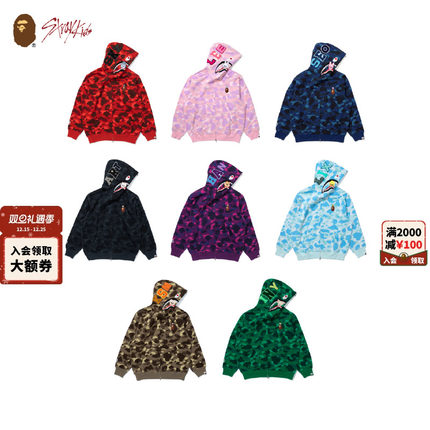 BAPEX STRAY KIDS联名男装25年秋冬鲨鱼连帽卫衣开衫外套