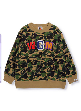 BAPE童装秋冬鲨鱼WGM字母印花迷彩图案圆领卫衣313003H