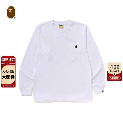 BAPE猿人刺绣标纯色长袖T恤