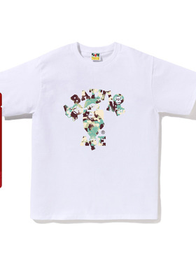 BAPE男装25年春夏涂鸦风猿人地图迷彩猿人字母短袖T恤X07101O