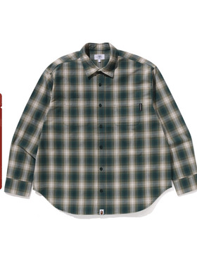 BAPE男装25年春夏猿人字母刺绣满印格纹图案长袖衬衫005311O