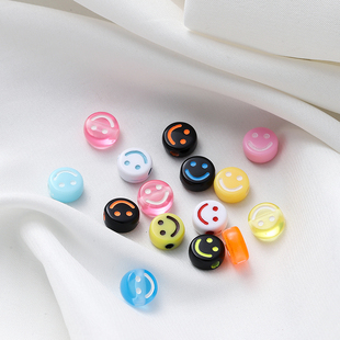 亚克力大号笑脸表情通孔珠子手工diy串珠扁珠手机链钥匙链配件