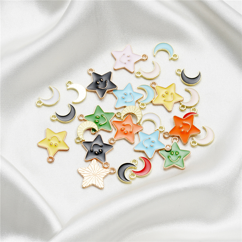 手工diy合金滴油笑脸五角星月亮吊坠 手链项链配件饰品钥匙链挂件