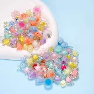 混色亚克力磨砂珠彩色珠中珠子 手工串珠diy自制手链头饰配件材料