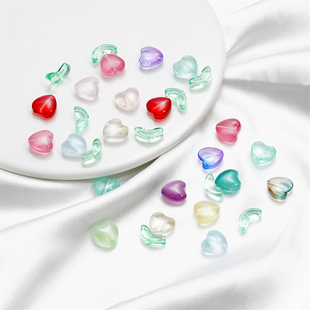 玻璃渐变爱心直孔珠子+叶子组合吊坠手工diy项链耳饰手链配件材料