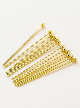 14k包金18k镀真金球头圆针T针九字串珠针耳环吊坠饰品挂件材料
