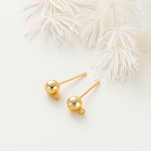 保色真金带吊孔圆球针防过敏银针耳钉手工制作diy耳环饰品配件