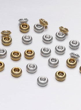 DIY饰品配件串珠材料 锌合金手镯间隔珠 复古金色/银色大孔径珠子