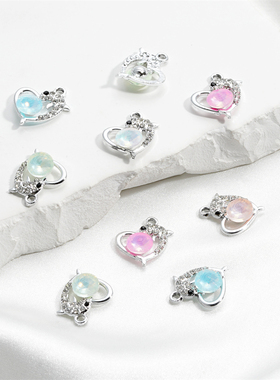 梦幻少女点钻海豚桃心小吊坠饰品合金配件diy项链手链挂件配饰