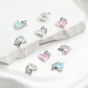 梦幻少女点钻海豚桃心小吊坠饰品合金配件diy项链手链挂件配饰