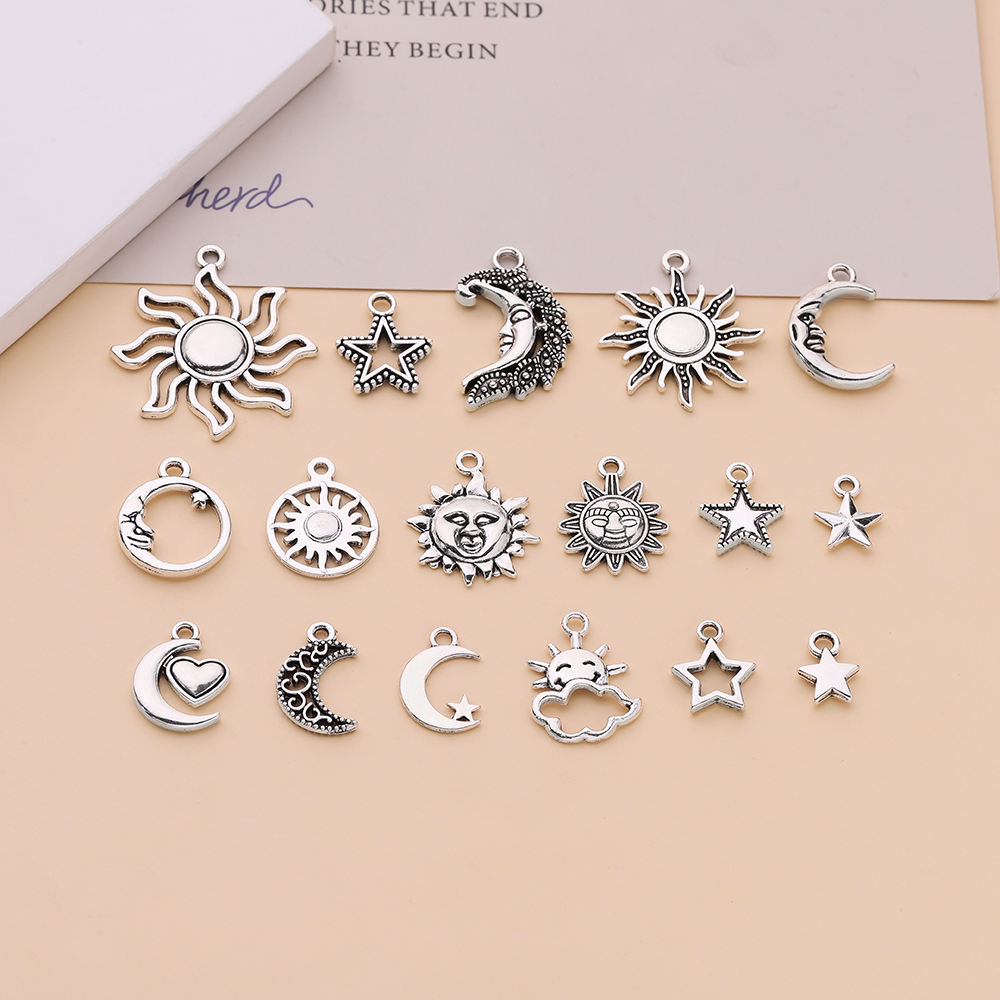 复古古银色星星月亮太阳吊坠挂件