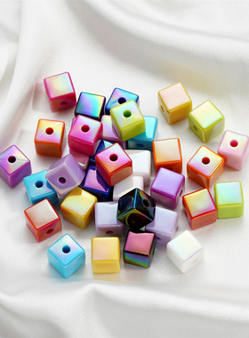 14mm亚克力马贝炫彩大孔方形直孔珠子手工diy手链项链饰品配件