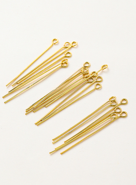 保色18k14k银色 9字九字针圆头T针串珠针串珍珠耳环饰品挂件材料