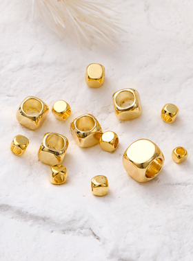 保色14k18k真金小方珠方形隔珠diy手串大孔金珠隔珠配件材料