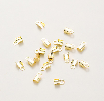 14k金保色配件18k银色方夹片皮绳圆绳米兰线收尾扣子连接diy材料