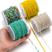 不锈钢钢色金色3mm彩色水晶圆珠链条长链diy手链项链链子材料配饰