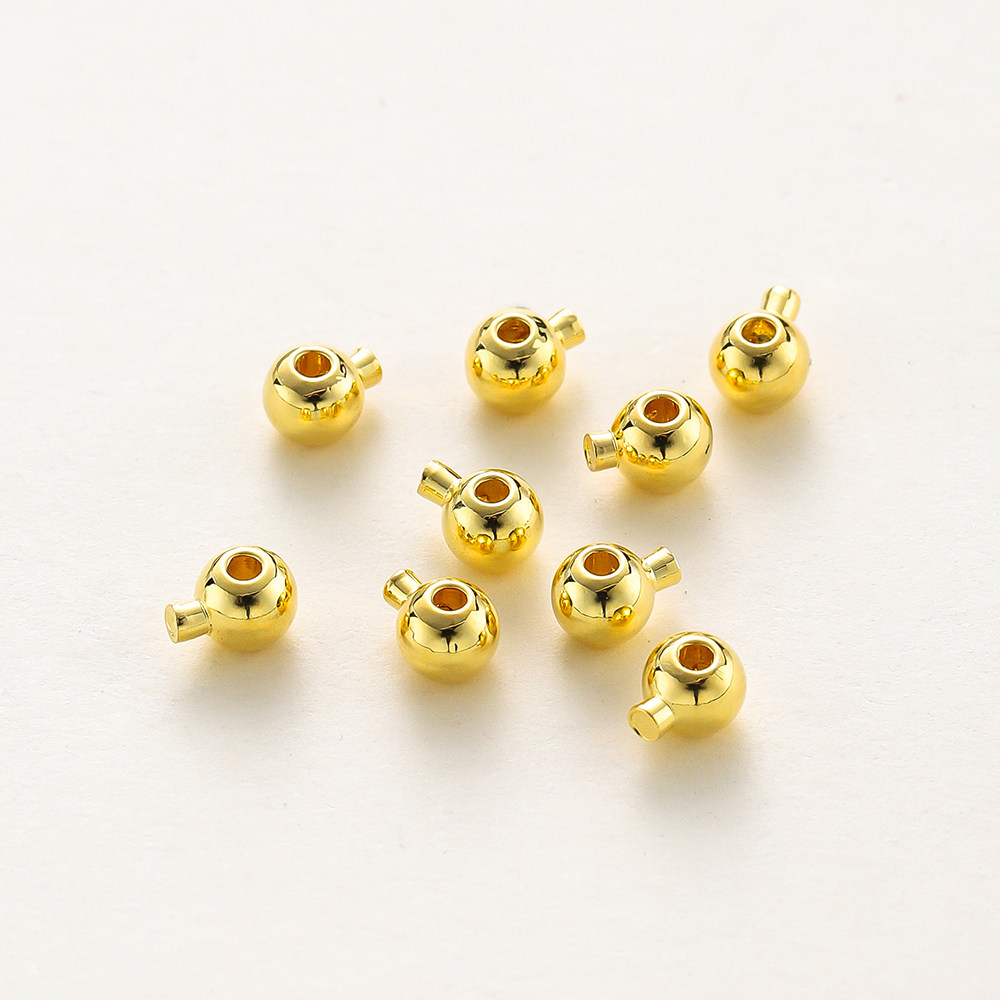【20个】保色18K镀金球形收尾按扣钢丝绳串珠定位夹扣diy饰品材料