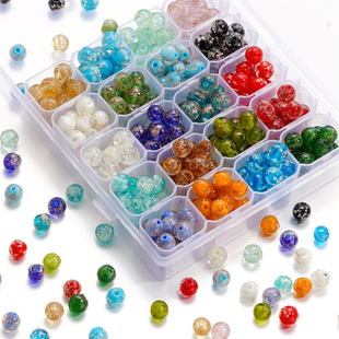 8mm香灰夜光金沙琉璃珠透明金箔圆珠diy手串手链项链串珠材料