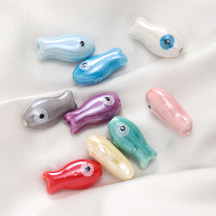 陶瓷亮面可爱小鱼仔通孔珠子diy手工编织手链耳环串珠饰品配件