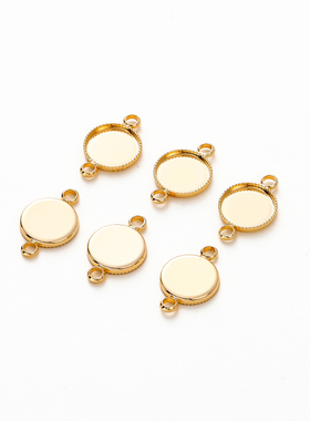 14k18k保色镀真金时光宝石圆形双吊底托手工diy镶嵌项链空托