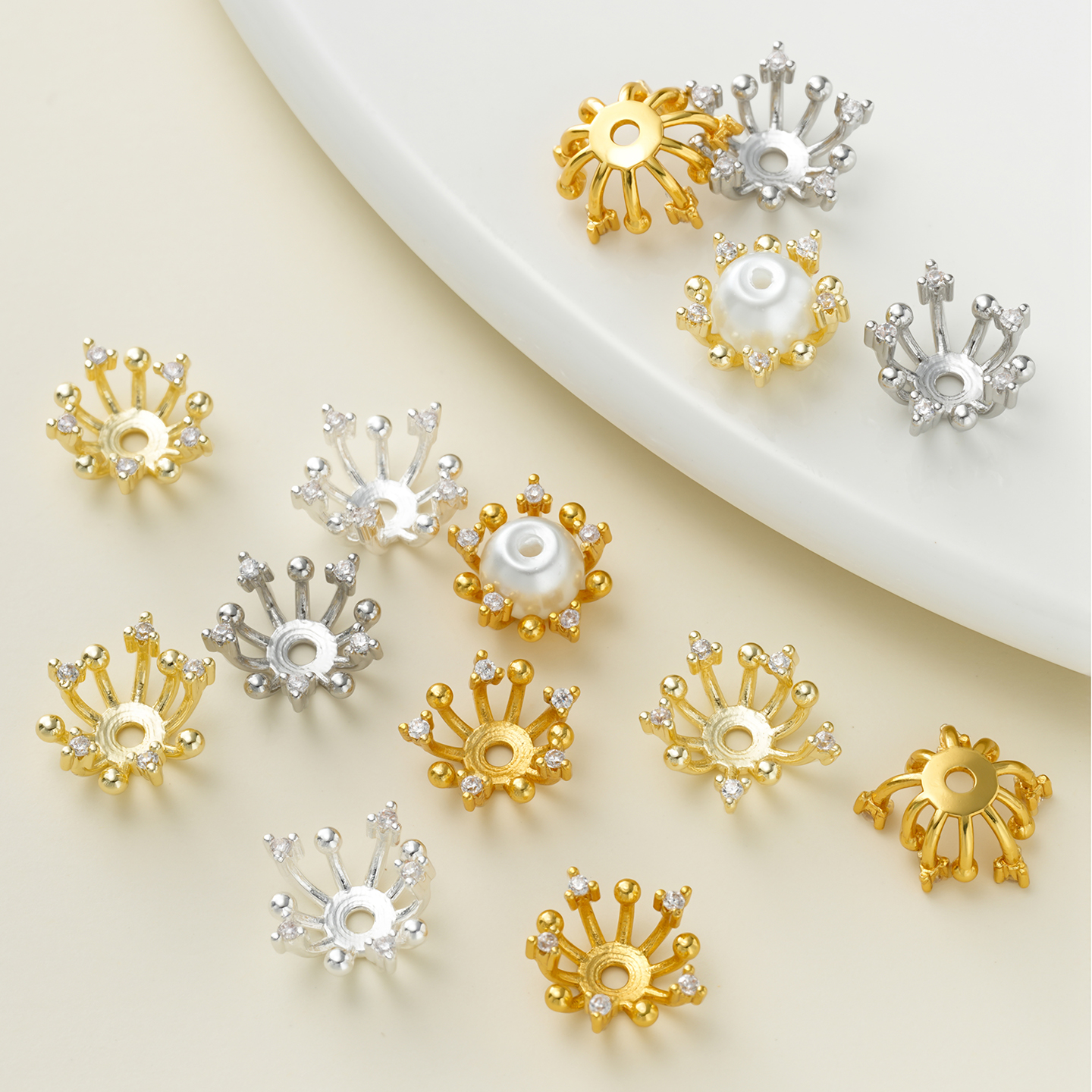 保色铜质镶锆石花蕊花芯花托珠托