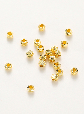 保色14k18k镀金白金色横切花珠瓜纹圆珠散珠diy串珠手链隔珠材料