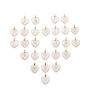 不锈钢爱心仿贝26个字母吊坠手工diy情侣项链手链耳饰挂件配件