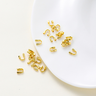 保色14K包金18K真金色U形管馬蹄扣保護(hù)線收尾扣串珠鋼絲線diy配件