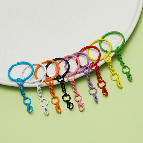 彩色烤漆双圈钥匙环龙虾扣链子