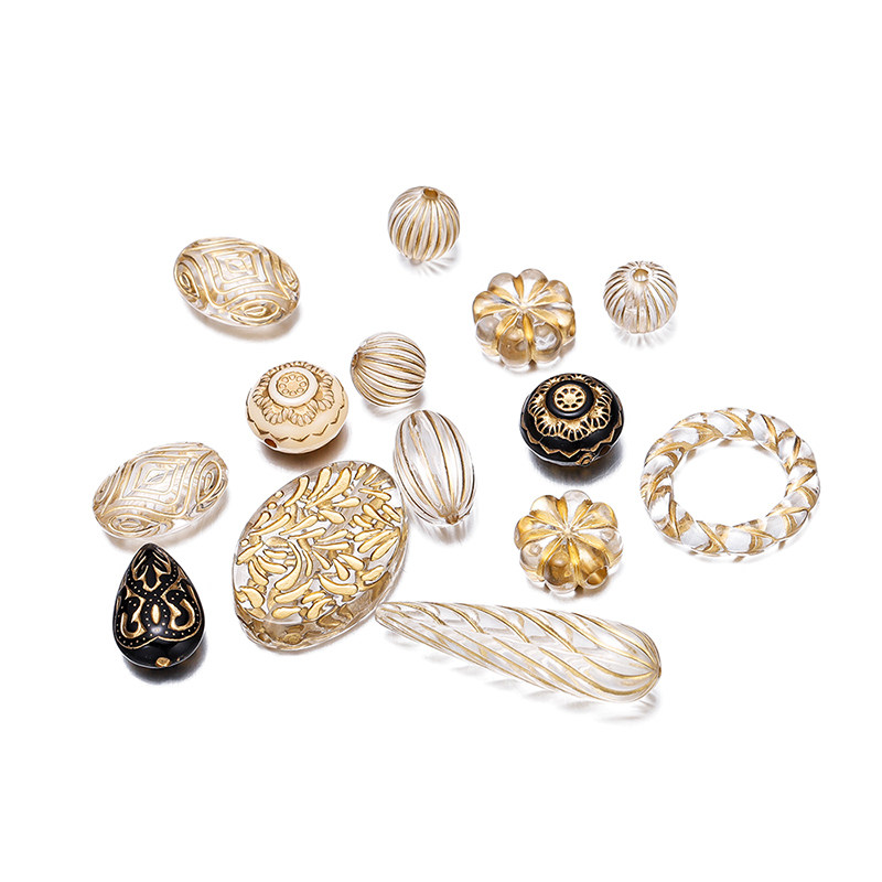 亚克力巴洛克复古风描金珠水滴花朵南瓜珠手工diy手链项链配件珠