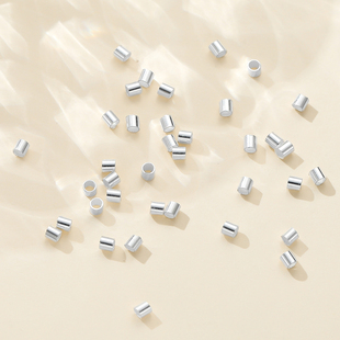 S925纯银定位管可夹扁串珠手工diy钢丝线鱼线珍珠手链项链收尾扣