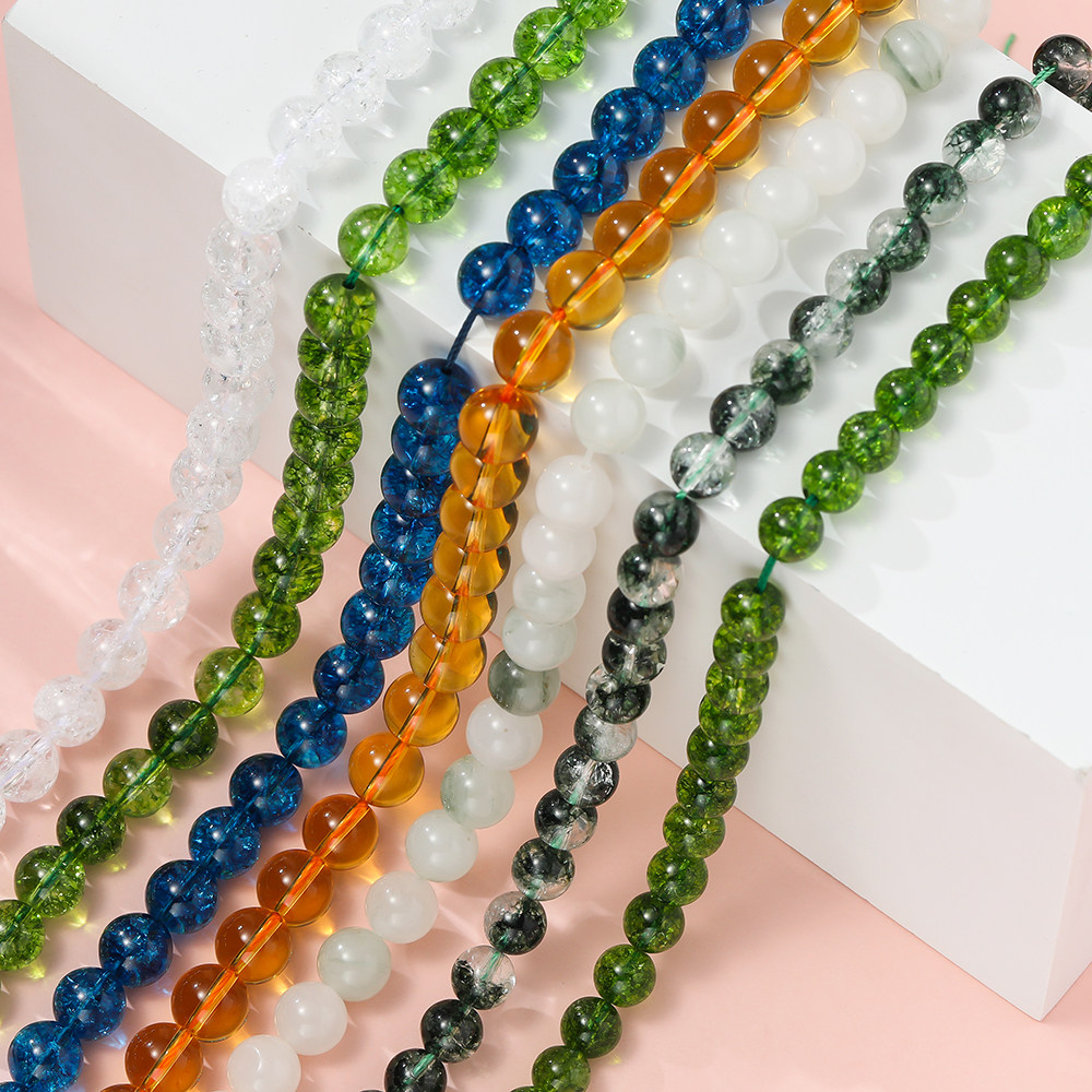 天然石仿绿幽灵冰裂白水晶穿孔珠子手工串珠diy手串项链饰品材料