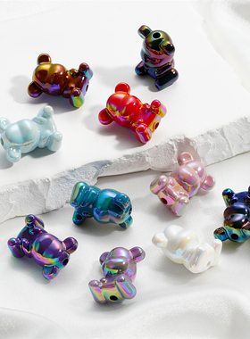 亚克力幻彩电镀机器熊小熊通孔珠子diy手机链包包饰品配件材料