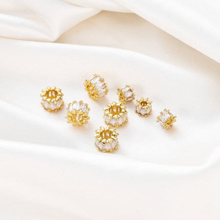 14K金包金镶嵌锆石桶珠钻圈八角隔珠手工串珠手链项链diy饰品材料