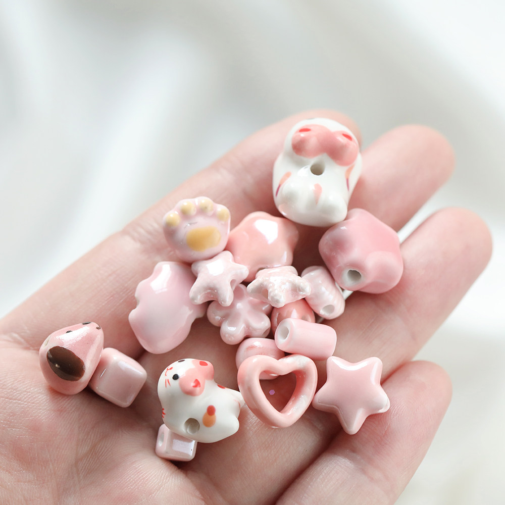 陶瓷粉色系列五角星贝壳通孔散珠隔珠diy手链手串项链饰品材料,饰品/流行首饰/时尚饰品新,其他DIY饰品配件,淘宝优惠券,粉丝福利购,淘宝优惠卷