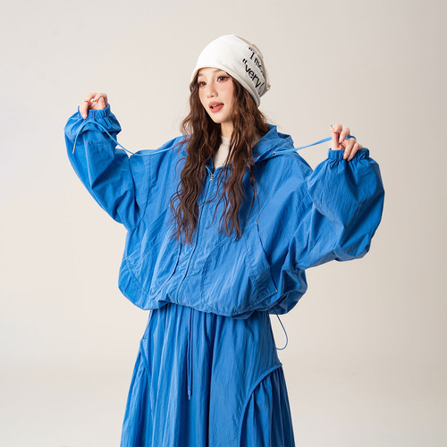 【蓝穹漫迹】抽绳连帽长袖外套女