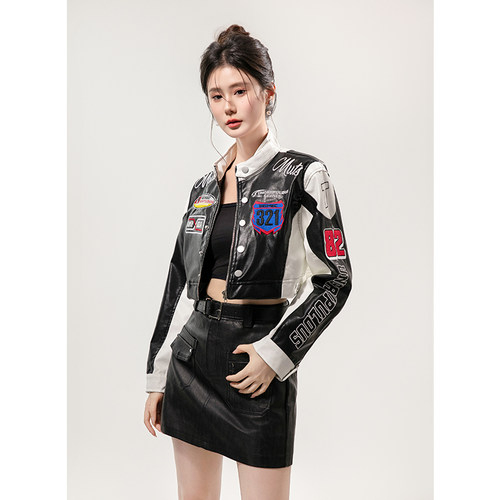 美式复古机车服短款外套女春季
