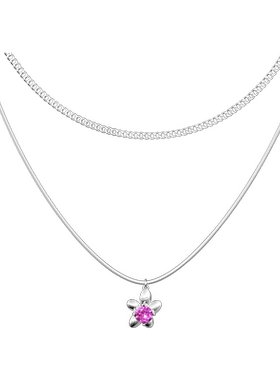 MonSeven双层项链女锁骨链花朵吊坠高级设计感小众百搭叠戴蛇骨链