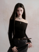 现货 易碎商店 温柔奶欲一字肩长袖 上衣辣妹羊毛打底衫 T恤