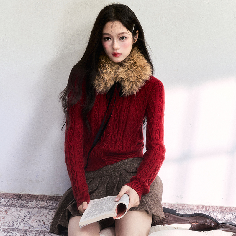 fragileheart易碎商店·圣诞穿搭 可拆围脖立体绞花针织复古毛衣